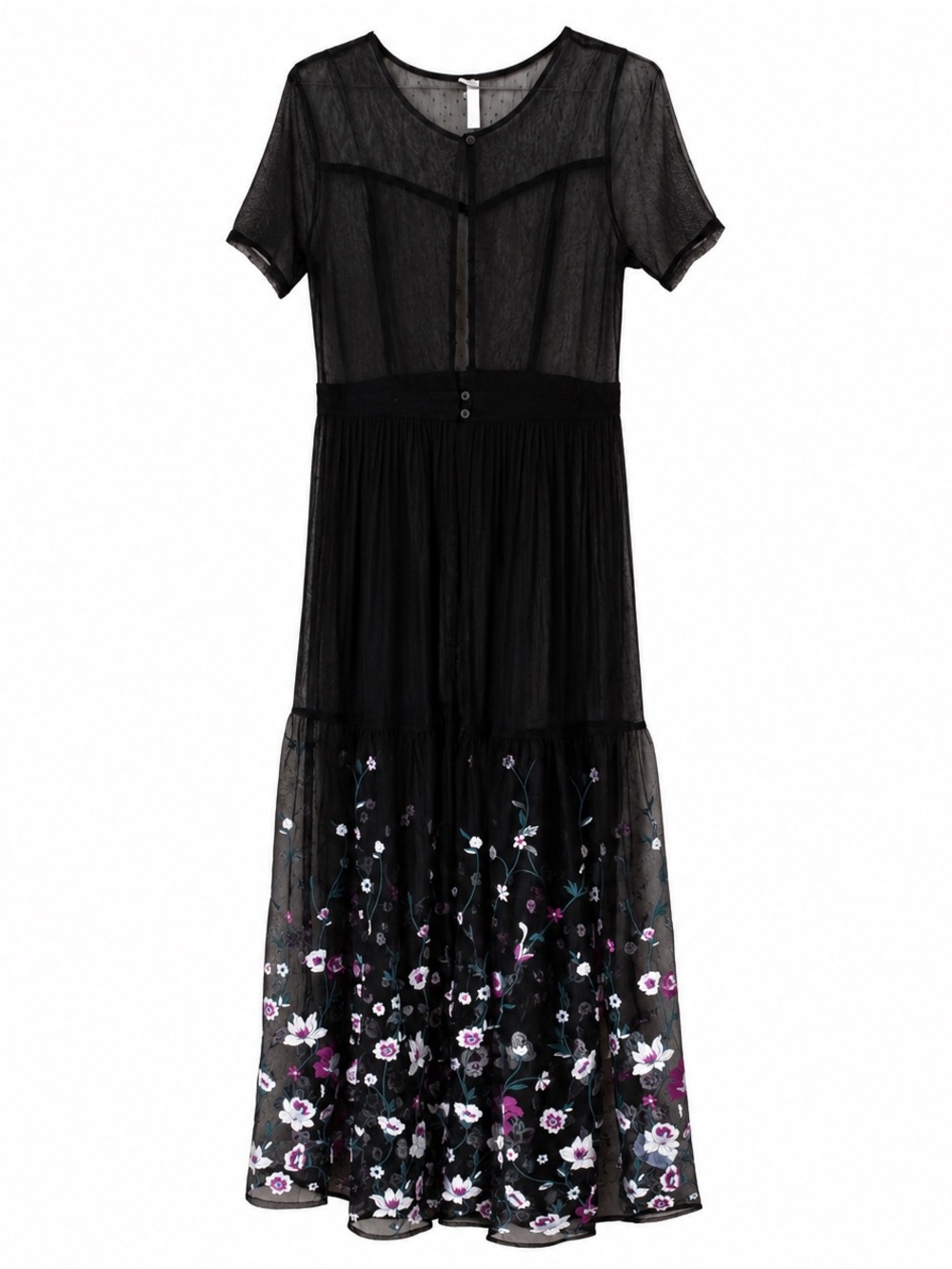 Black mesh Maxi Dress  Large Sheer Floral Embroidered Kimono Cover up - Picture 4 of 10